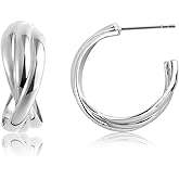 IELEGLOWS 18K Gold/Rhodium Plated 925 Sterling Silver Twisted Hoop Earrings | Open Triple Hoop Earrings | Chunky Gold Hoops for Women Trendy