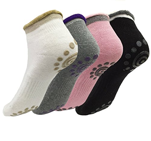 ALLWINÂ® Best Non Slip Skid Yoga Pilates Socks with Grips Cotton for Women Pack of 4 (Color A)