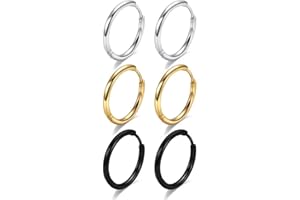 MONOOC Huggie Hoop Earrings for Women Men - 316L Surgical Stainless Steel 6mm 8mm 10mm Mens Ear Hugging Hoop Earrings for Cartilage Gold Black 20G 18G Hypoallergenic Second Hole Sleeper Hoop Earrings
