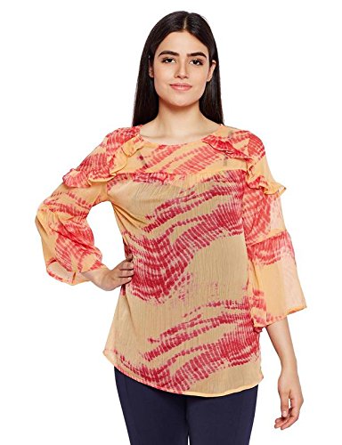 Women's Polyester 3/4th Sleeves Maternity Printed Top (Orange)