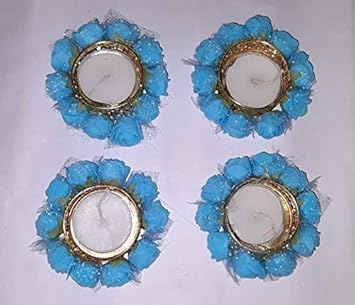 M A Traders Metal Diya for Navratri, Diwali & All Festival Pooja Home Decor with Wax Set of 4