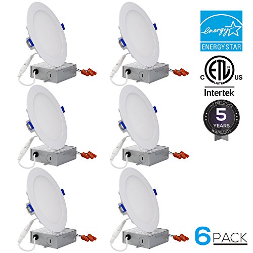 12W 6″ Ultra-thin Recessed Ceiling Light with Junction Box, Dimmable Can-killer Airtight Downlight, 960lm 100W Equivalent ETL-listed and Energy Star Certified, 4000K Cool White,Pack of 6