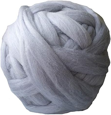 Merino Wool Chunky Yarn Giant Thick Bulky Roving Spinning for Arm Knitting Blanket, 6cm thick, 55 yards, 2.2Lb (Light Grey)