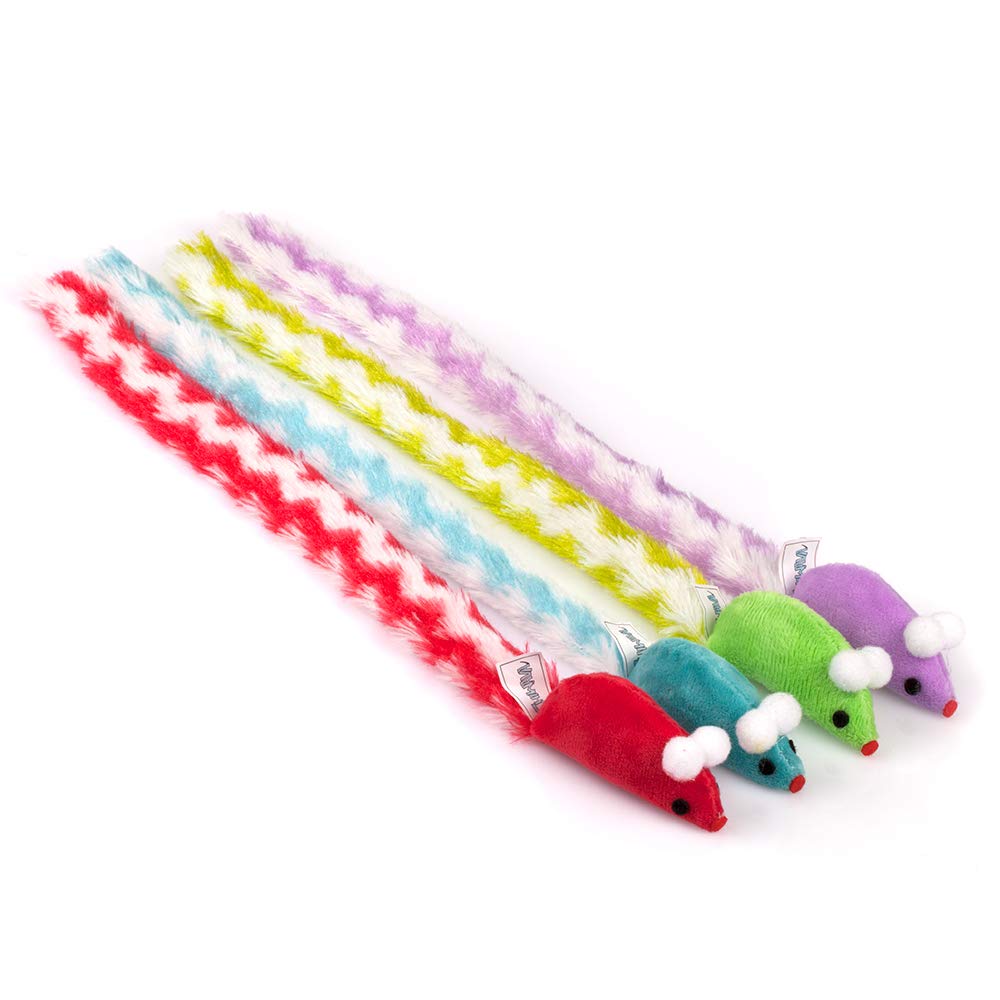 CHIWAVA 4 Packs 15 Inch Long Soft Plush Cat Toys Mice with Rattle Rustle Sound Small Mouse Activity Interactive Toy