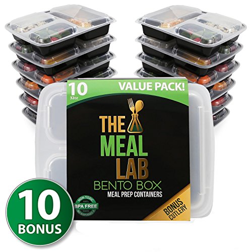 [Value-Pack] LONGER LASTING 3-Compartment BPA FREE Stackable Meal Prep Food Storage Containers with Lids | Microwave & Dishwasher Safe Bento Lunch Box | Portion Control Plates + FREE Weight Loss eBook