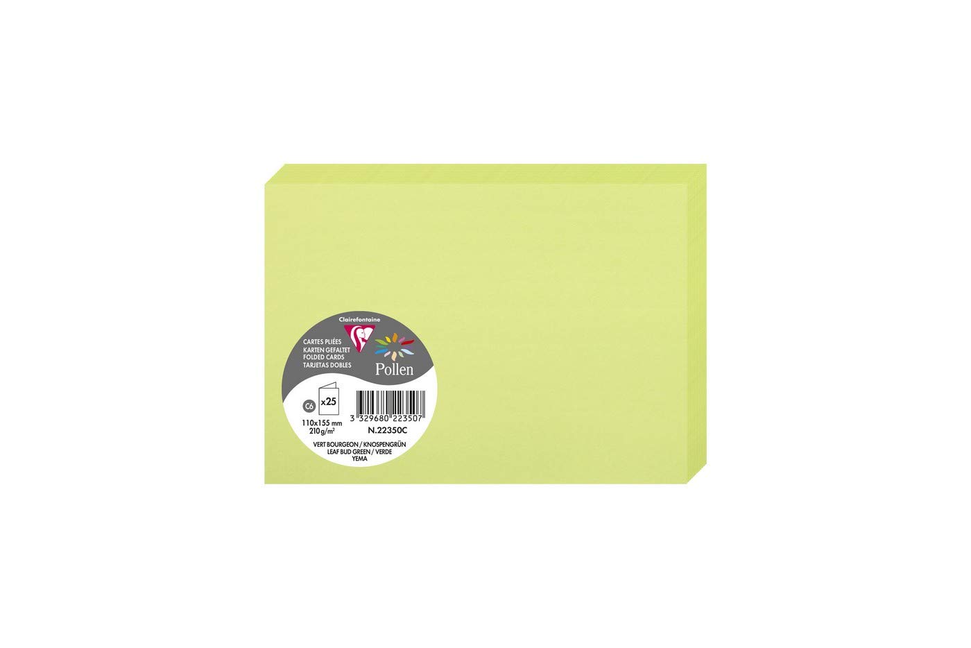Clairefontaine 22350C Pack of 25 Double Cards Format C6 (11x15,5cm) 210gsm Leaf Bud Green Invitation Correspondence Cardboard Pollen Range Premium Smooth Paper — image 1