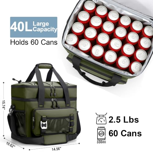 Youngoa Portable Cooler, 40L Large Double Folding Beach Cooler, Portable and Waterproof Isothermal Thermal Bag for Picnic
