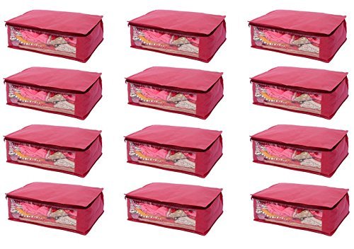 Kuber Industries Saree Cover Set of 12 Pcs in Non Woven Material (Maroon)