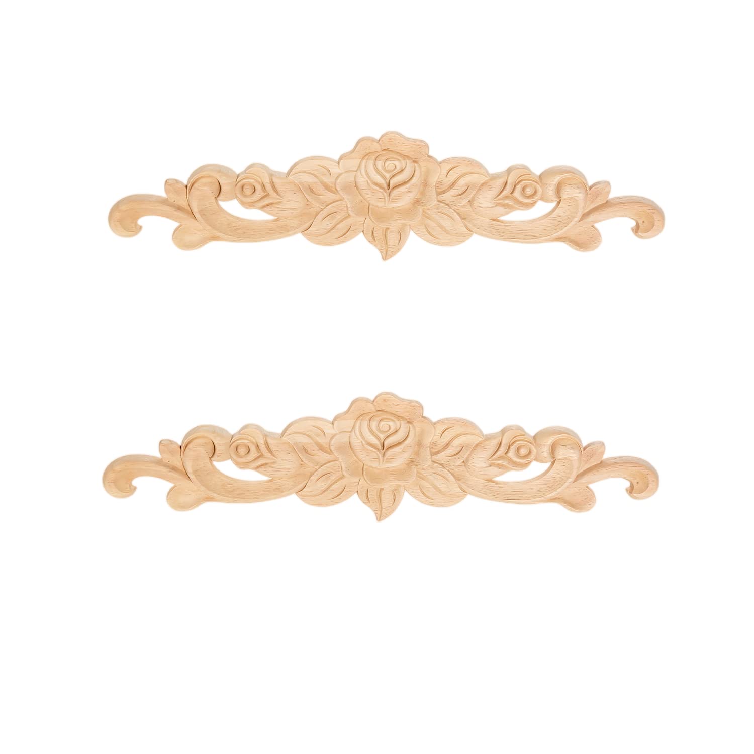 MUXSAM Wood Carved Long Onlay Applique Unpainted Rose Flower Door Home Decor European Style (2pcs-30 * 7cm)