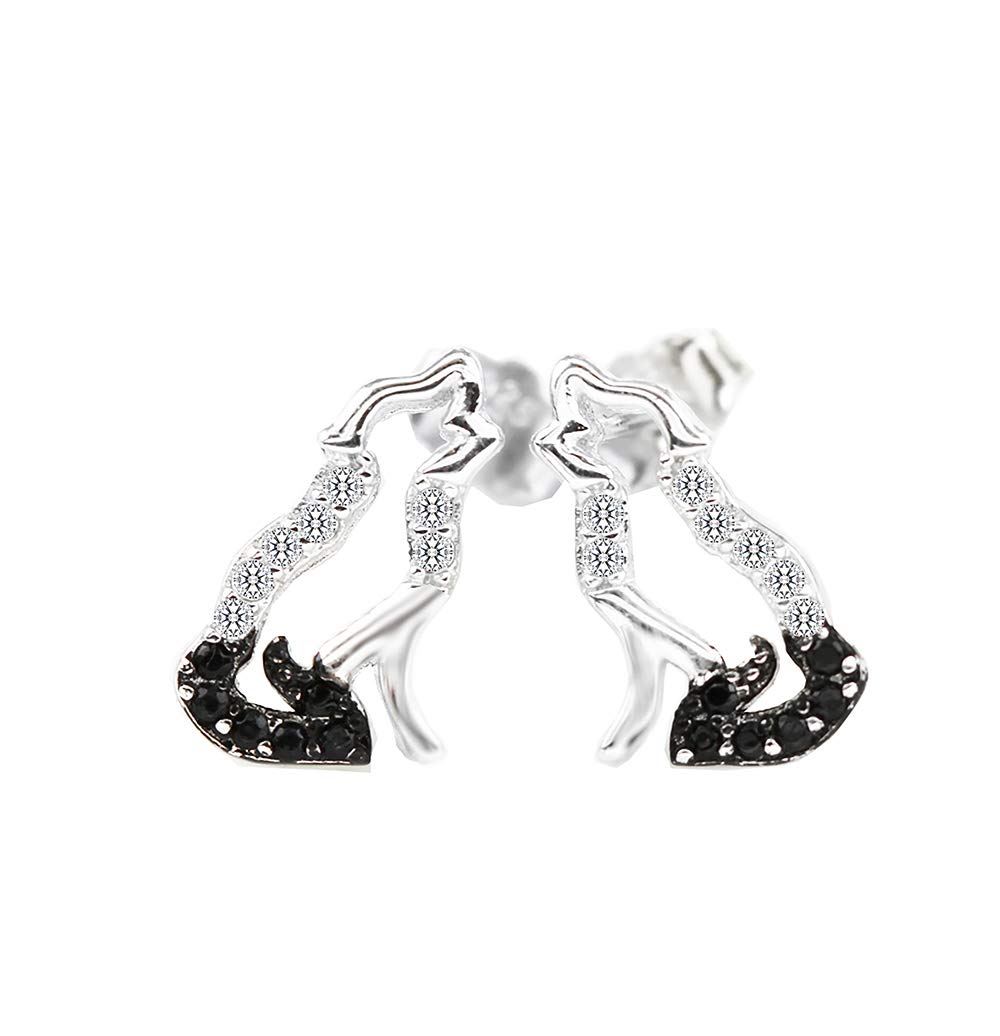 MixiuEuro Women Girls Wolf Way Stud Earrings 925 Sterling Silver Cubic Zirconia Open Wolf Stud Earrings Jewellery Gift For Girls Child
