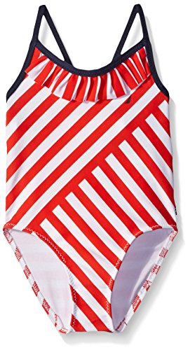 Nautica Sportswear Baby Girls' Multi-Directional Stripe One Piece Swimsuit, Red, 18 Months