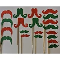 picwrap 20 Pc Mustache on a Stick Photo Booth Props Red and Green Xmas Glitter Foamy Mustache Bash Wedding Photo Booth Party Favor and Props