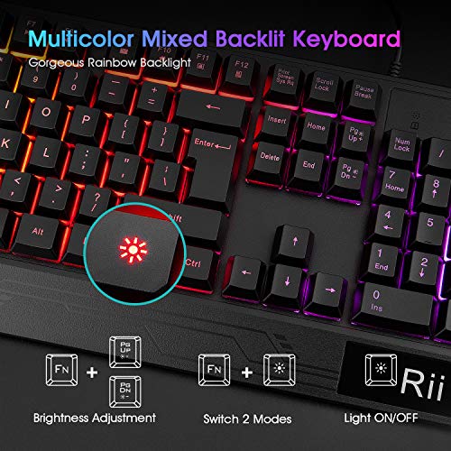 Rii RK400 RGB Gaming Keyboard and Mouse Combo ,Wired Mechanical Feel 3-LED Backlit Keyboard,104 Keys USB Ergonomic Wrist… - Image 3