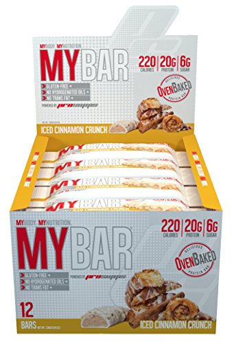 Pro Supps Mybar Oven Baked Only 6G Sugar Healthy On-The-Go Snack Protein Bar, New Iced Cinnamon, 12 Count