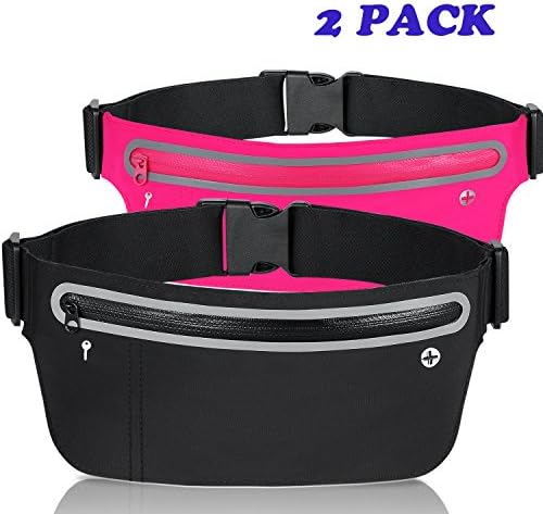 Toobe Running Waist 2 Packs Black +Pink- Fitness Belt Fanny Pouch with zipper fit - Men Women during Sports Fitness Running Cycling Hiking Travelling Workout for iPhone Samsung Galaxy Edge Note 8