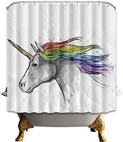 HNMQ 69 X 70 Inches Fabric Shower Curtain Set, Waterproof Bathroom Curtain Set,Unicorn with Colorful Hairs, Mildew Resistant Shower Curtains,Equipped with Hooks