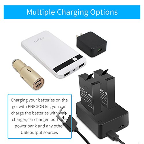 ENEGON Batteries (2 Pack) for Gopro Fusion & Dual Charger with Micro USB & Type-C Inputs for Gopro Fusion 360 Degree Sport Camera ASBBA-001 Battery (100% Compatible with Original)