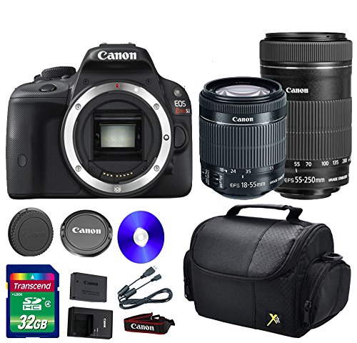 Deluxe Kit For SL1DSLR Camera +18-55mm IS STM Lens +EF-S 55-250mm f/4-5.6 IS STM Lens + 32 GB SDHC Memory Card + Front Lens Cap + Rear Lens Cap + Strap + Camera Case