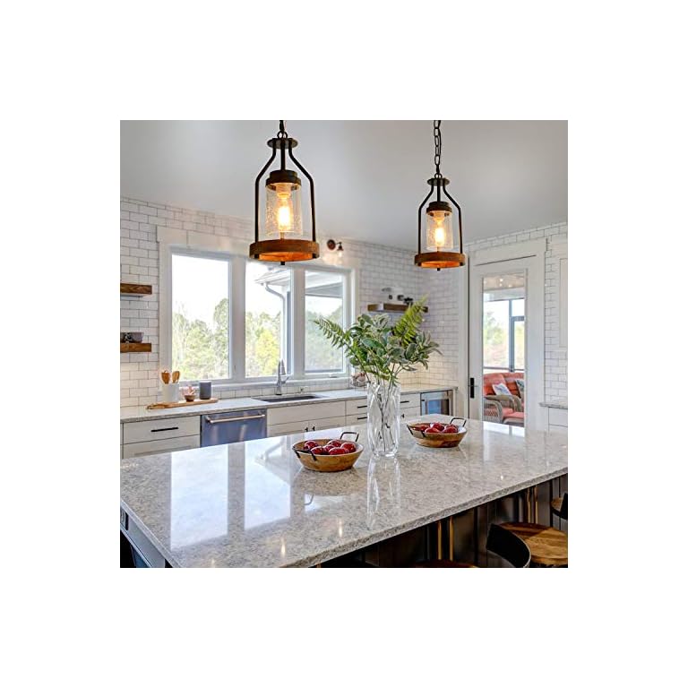 giluta simple pendant light retro island pendant lighting fixture, farmhouse kitchen hanging ceiling light with seeded glass shade for bedroom living room bathroom (p0039)