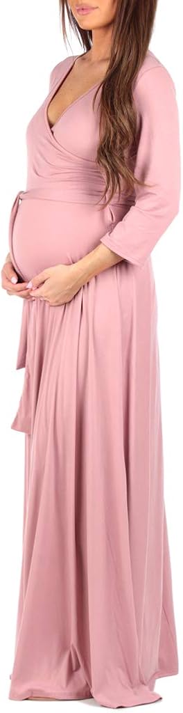 Mother Bee Maternity Faux Wrap Maternity Dress with Adjustable Belt for Baby Shower Or Casual Wear at  Women’s Clothing store