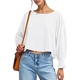 UNCLECAT Womens Long Sleeve Crop Tops Oversized Cropped Tshirts Crew Neck Loose Fit Fashion Workout Tee Shirt