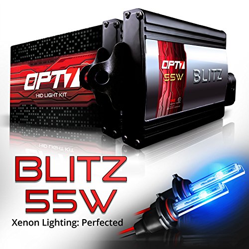 OPT7 Blitz 55w HID Xenon Kit 5x Brighter - 4x Longer Life - All Colors and Sizes Simple DIY Install - 2 Yr Warranty - Bulbs and Ballasts [9006 - 10K Deep Blue Light]