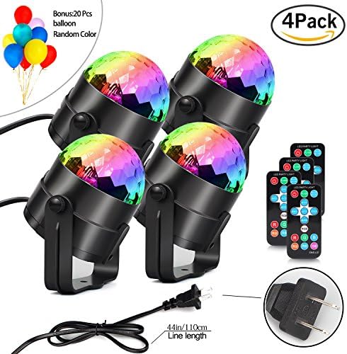 4 Pack Sound Activated Party Lights with Remote Control, 7 Modes Color Plug in LED Magic Light,Dj Lighting, RBG Disco Ball, Strobe Lamp Stage Par Light for Room Dance Xmas Wedding Show Club Pub