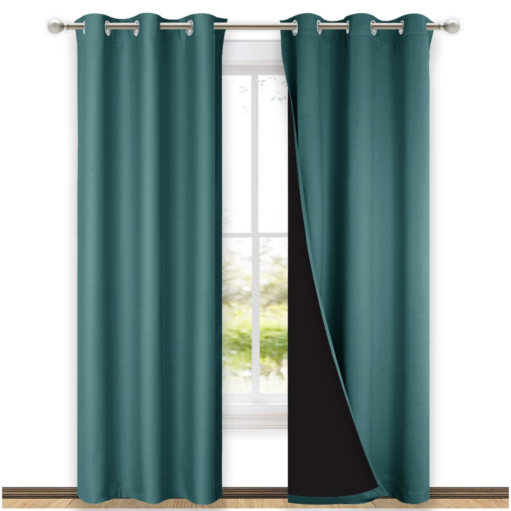 NICETOWN Blackout Curtains 80 inches Long, 2 Pieces, 42" Wide Each Panel, Sea Teal, Full Light Blocking Drapes with Black Liner for Nursery, Thermal Insulated Draperies for Hall, Villa Image