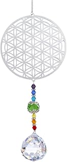 H&D Kristall Regenbogen Sonnenfänger Metall Blume des Lebens Anhänger Glas Chakra Kugelprisma