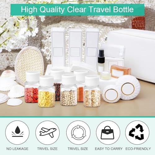 50 Pcs 30ml Clear Plastic Square Bottles with Screw Caps, Refillable Travel Bottles with Inner Gaskets, Small Leak-Resistant Empty Containers with Writable Labels for Toner, Lotion, Shampoo, Crafts