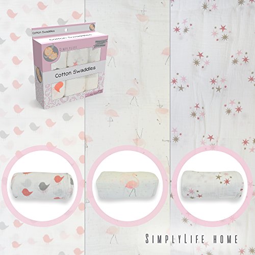 image for SimplyLife Home Girl Swaddle Blankets Baby Wrap, Soft Breathable Musli