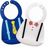 Baby Bib-Cute Soft&Comfortable Waterproof Silicone 3D Embossed Bibs for Toddlers Babies with Large Pocket,Set of 2 Colors(Boys)