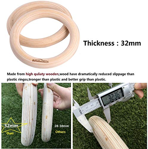 Autofonder 1.5 inch Wooden Gymnastic Olympic Rings Crossfit Gym Fitness Training Exercise