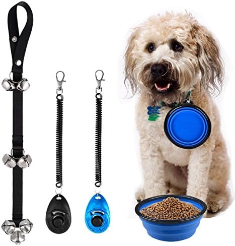 Dog Door Bell Pet Cat Dog Collapsible Silicone Bowl Puppy dog Doorbells Training Clicker Kit,dog training bells for door,Scientific Professional Design 2 Pack Pet Training Clicker