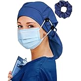 Large Satin Lined Scrub Cap for Women Long Hair Nurse Head Cap Surgical Bonnet 4 Buttons