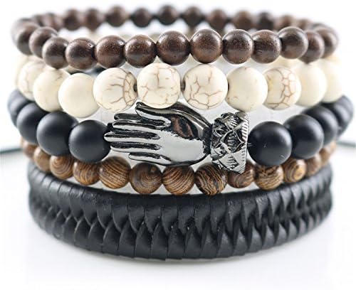 Leopard Punk Genuine Wrap Leather Bracelets Men Women Onyx Lava Hematite Jewelry Accessories Wholesale DIY Stone Beads Bangles MW189 black hand