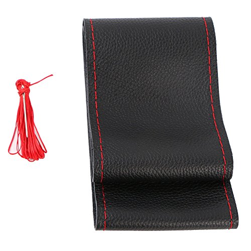 O SHI CAR Buttermilk Skin Steering Wheel Cover Universal, Classical DIY Soft Sew Car Steering-wheel Case With Needle And Thread For Diameter 14.5-15.3 Inch Red