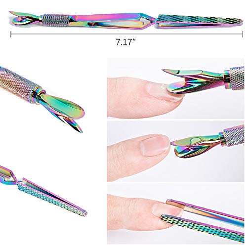 SILPECWEE 1 Pcs Colorful Stainless Steel Nail Art Pincher Cuticle Pusher False Nail Shaping Tweezers Multi-Function Manicure Tools