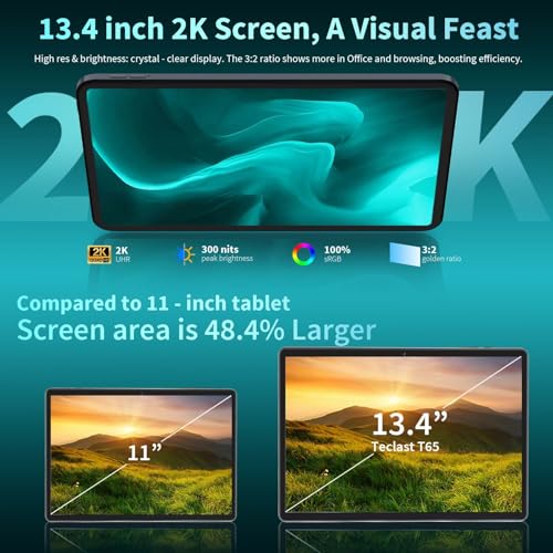 13 Inch Tablet with Keyboard, Android 16 Tablet, 32GB+256GB+2TB Expand, 1920x1200 IPS Display, Gemini AI, 10000mAh, 8-Core, Wi-Fi, GPS, Large Screen Tablet PC with Case, Mouse, Stylus(Black Case)