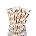 Palmay Disposable Paper Drinking Straws Biodegradable Foil Rose Gold Striped Straw 100 pcs for Party DIY