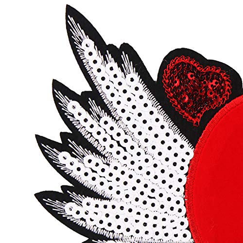 JKJF Large Heart Sequins Patch with Flying Wings Sequins Patch Sew on Patches Embroidered Badge Motif Applique Compatible Clothing Jeans T-Shirt DIY Sewing Apparel Accessories (2 Pieces)