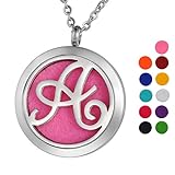 VALYRIA Monogram A Aromatherapy Essential Oil Diffuser Necklace-Stainless Steel Letter Locket Pendant with 11 Refill Pads