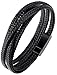 OSTAN Mens Bracelet Stainless Steel Braided Real Leather Braid Bracelet Bangle Leather Cord For Men - (8.46)
