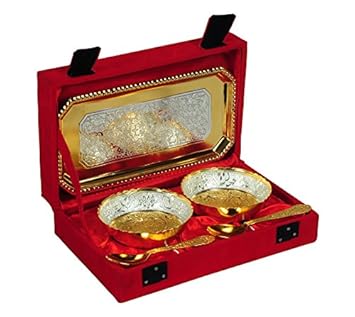 Richi Rich Festival Gifts Silver And Gold Plated Brass Bowl 5 Pcs Set