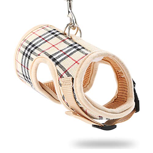 WZPB Cat Harness and Leash Set- Adjustable Soft Mesh Cat Harness for Walking Escape Proof (S, Beige)