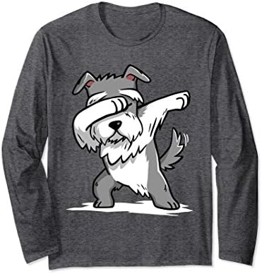 Unisex Funny Dabbing Schnauzer Long Sleeve Shirt Dog Lover Gift 2XL Dark Heather