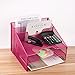 VANRA Metal Mesh Desktop File Sorter Organizer Desk Tray Organize with 3 Letter Trays and 2 Vertical Upright Sections, Pink