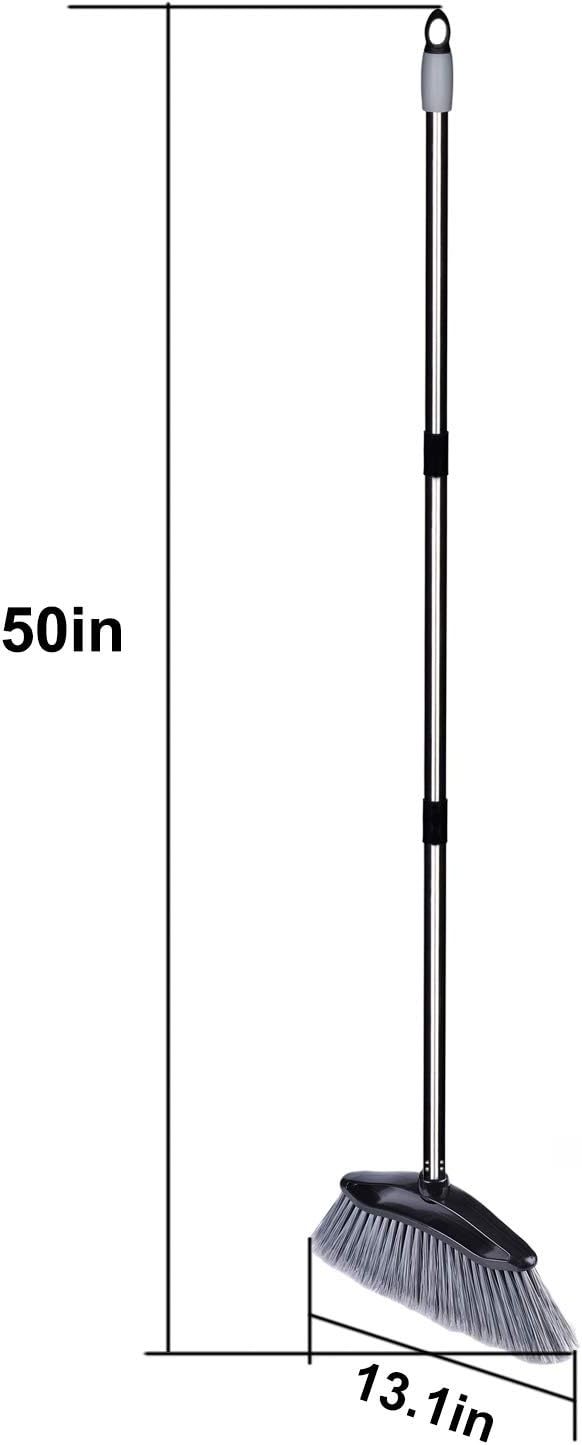 Angle Broom with Adjustable Stainless Steel Handle, PET Fine Long Broom Bristles, Heavy Duty Floor Sweeper, Great Use for Home Kitchen Room Office, 1 Pack: Health & Personal Care