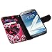 GW Compatible for Samsung Galaxy Note 2 Case, Magnetic Leather Flip Wallet Pouch for Galaxy Note 2, Slim Folio Case with Kickstand, 2 Credit Card Slot Wallet Pouch (Hot Pink Heart Sensation)