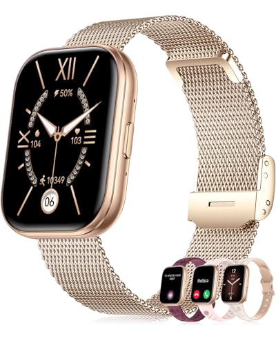 Smart Watch Woman Small with 4 Straps 1.75" Smartwatch Woman with Calls Bracelet Activity Heart Rate Sleep SpO2 Female Function 120+ Sports Modes Gift iOS Android, Rose Gold